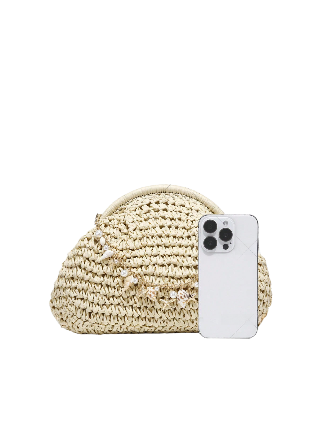 Clutch de Paja Trenzada con Forma de Concha