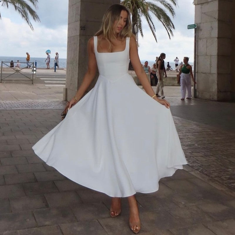 Vestido Elegante Sin Mangas con Escote Cuadrado