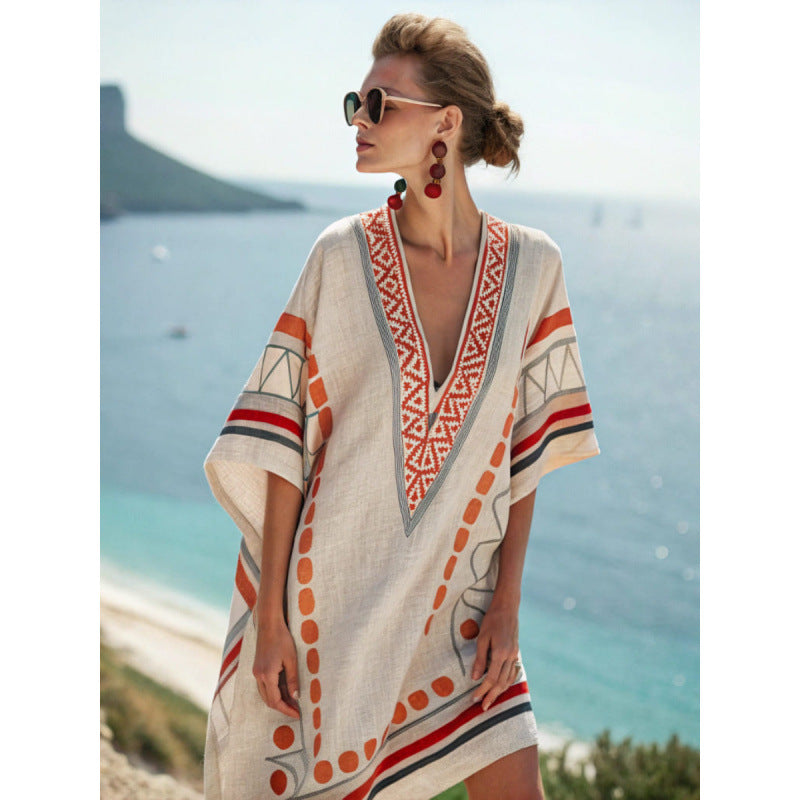 Vestido Midi Floral con Escote en V