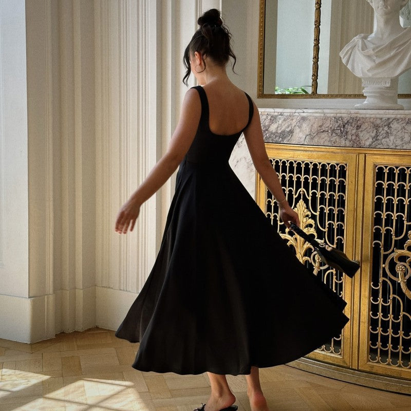 Vestido Elegante Sin Mangas con Escote Cuadrado
