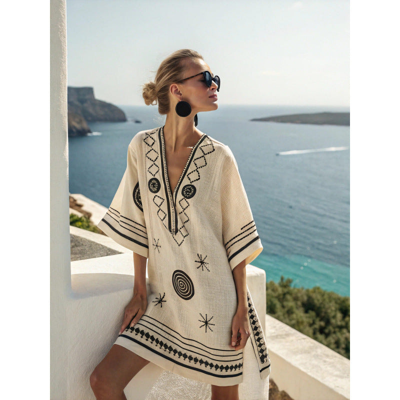 Vestido Midi Floral con Escote en V