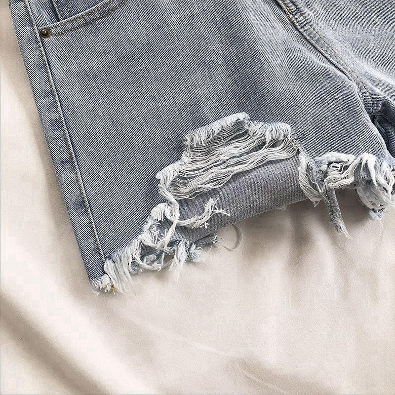 Shorts Vaqueros Rotos de Cintura Alta y Pierna Ancha