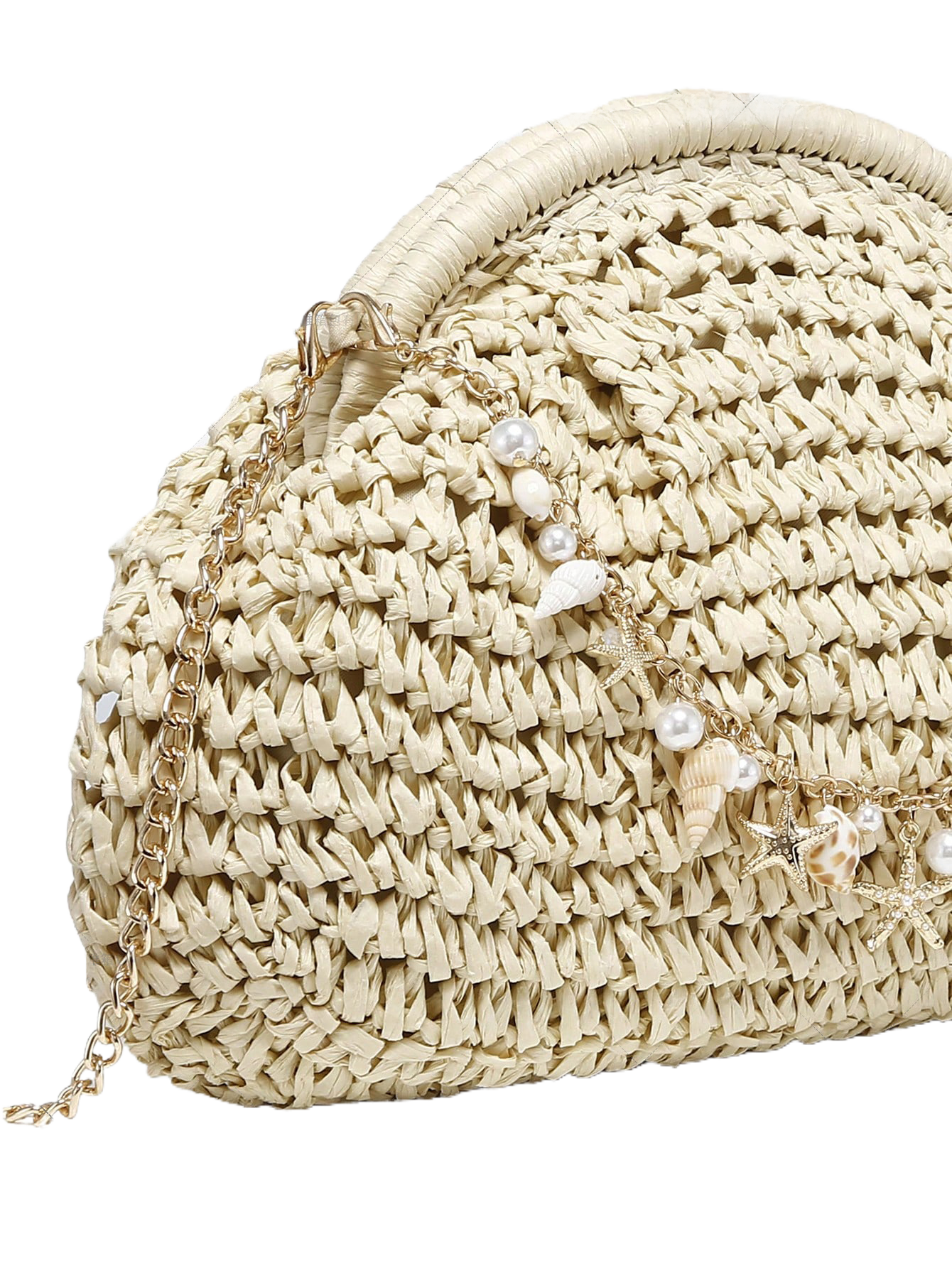 Clutch de Paja Trenzada con Forma de Concha