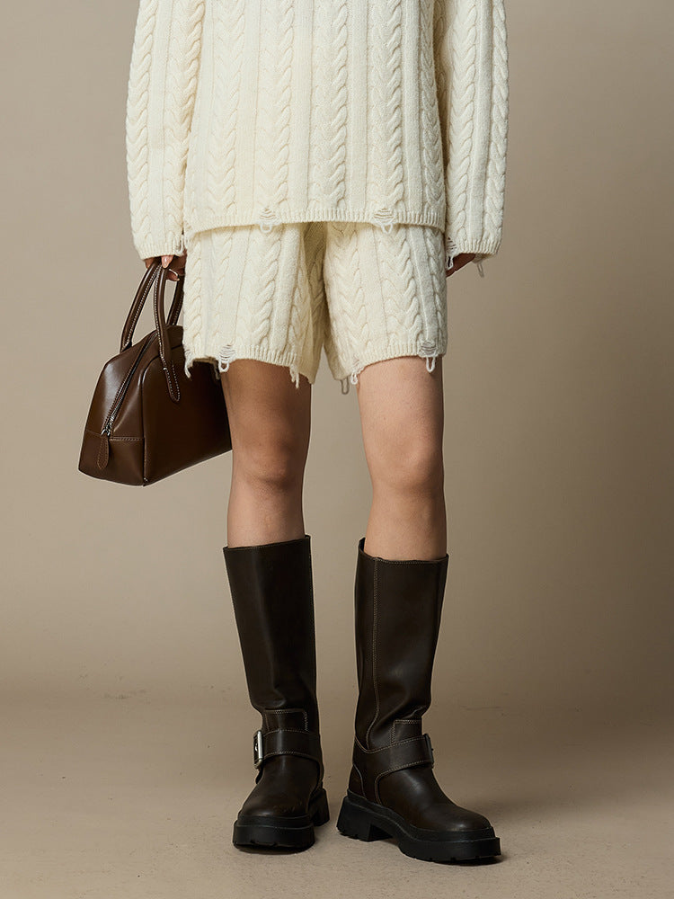 Conjunto de Jersey de Lana Trenzada y Shorts para Mujer