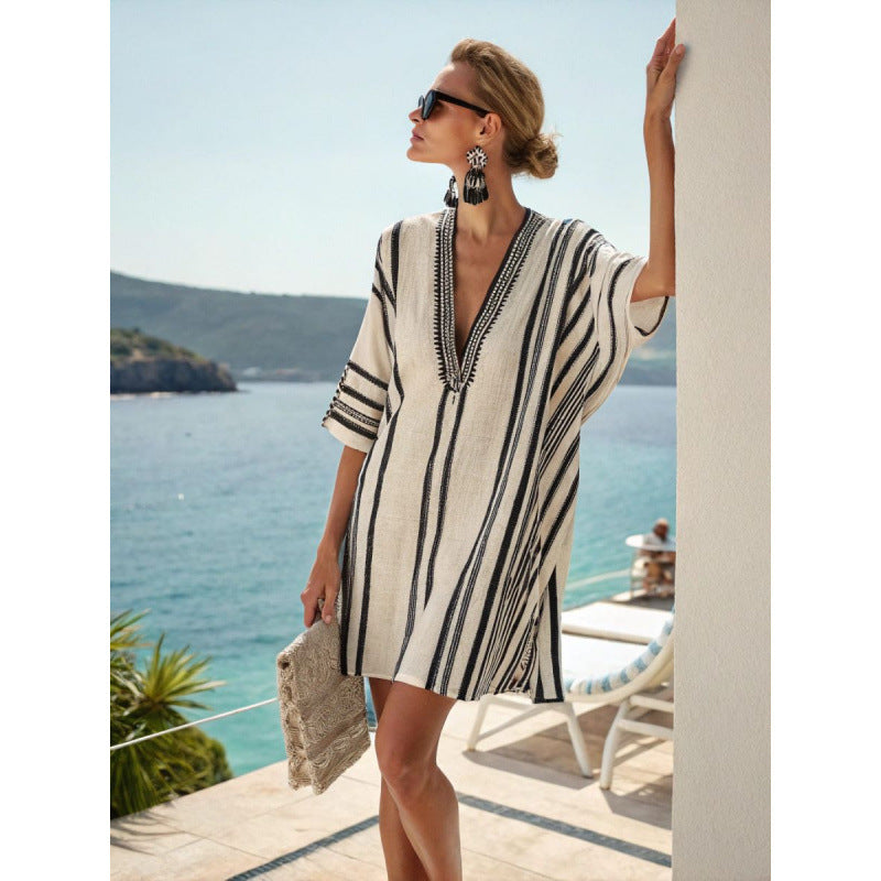 Vestido Midi Floral con Escote en V