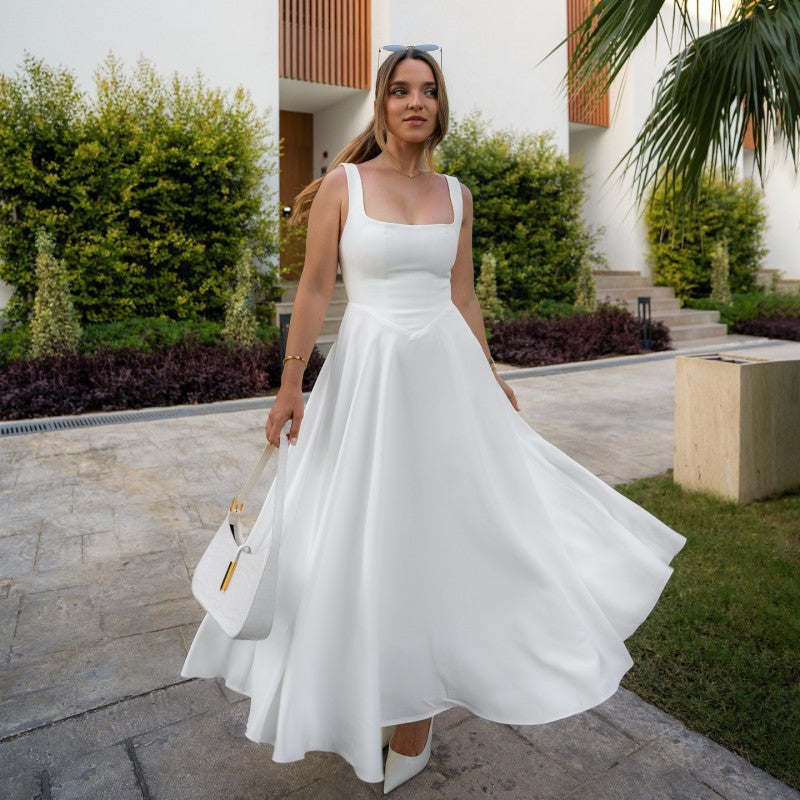 Vestido Elegante Sin Mangas con Escote Cuadrado