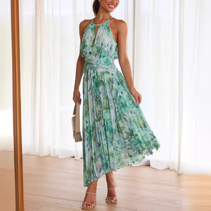 Vestido Largo Floral con Cuello Halter