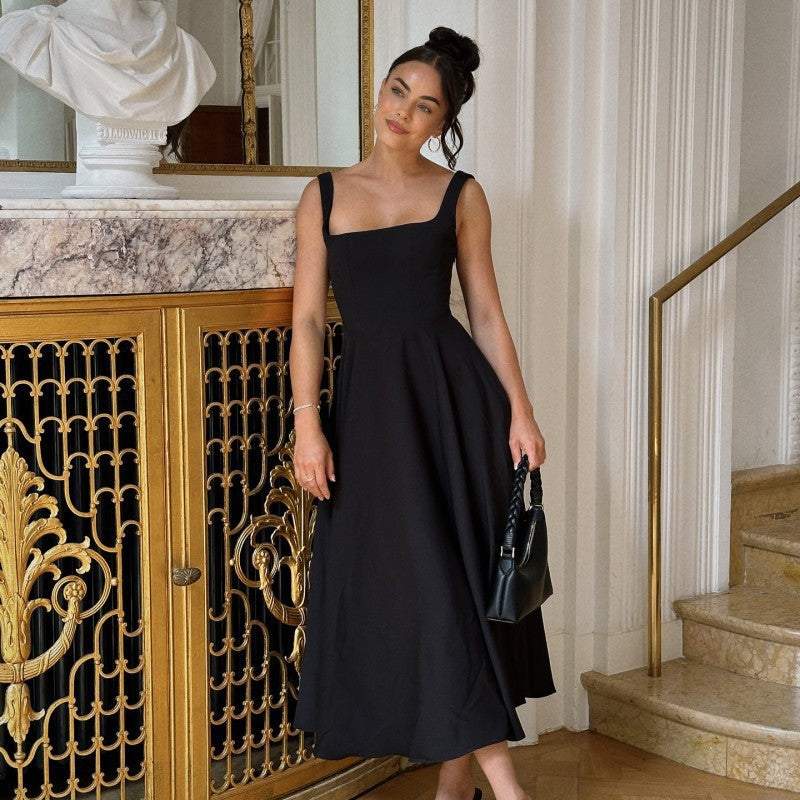 Vestido Elegante Sin Mangas con Escote Cuadrado