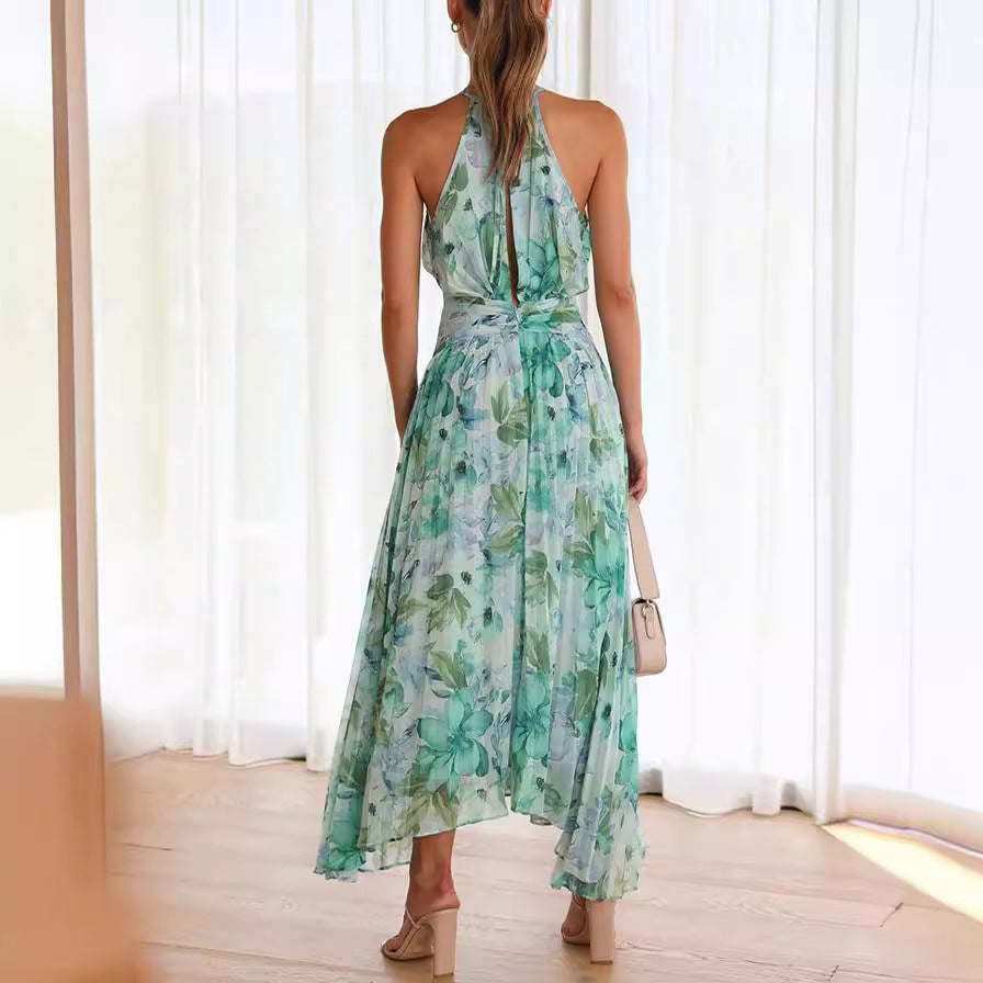 Vestido Largo Floral con Cuello Halter