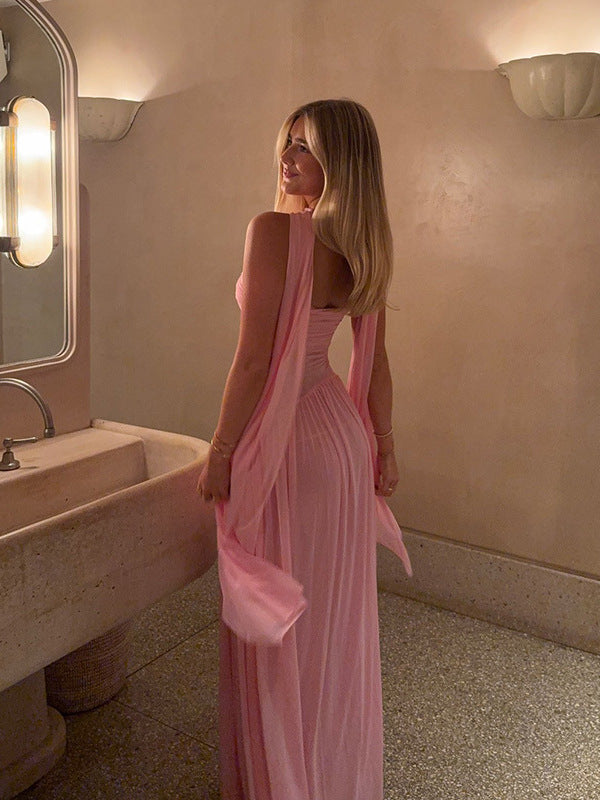 Vestido Largo Plisado Sin Tirantes para Mujer