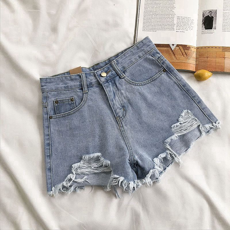 Shorts Vaqueros Rotos de Cintura Alta y Pierna Ancha