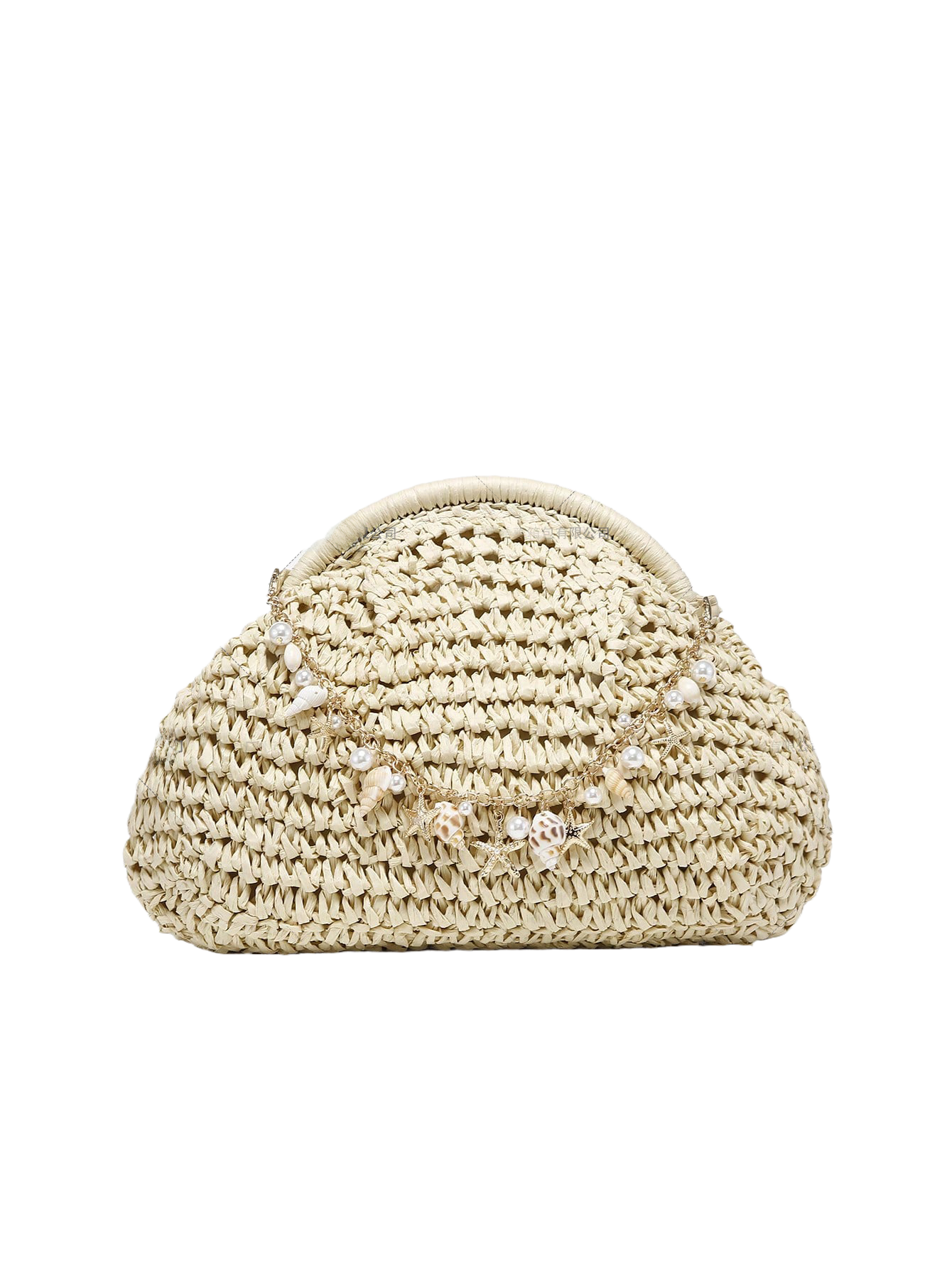 Clutch de Paja Trenzada con Forma de Concha